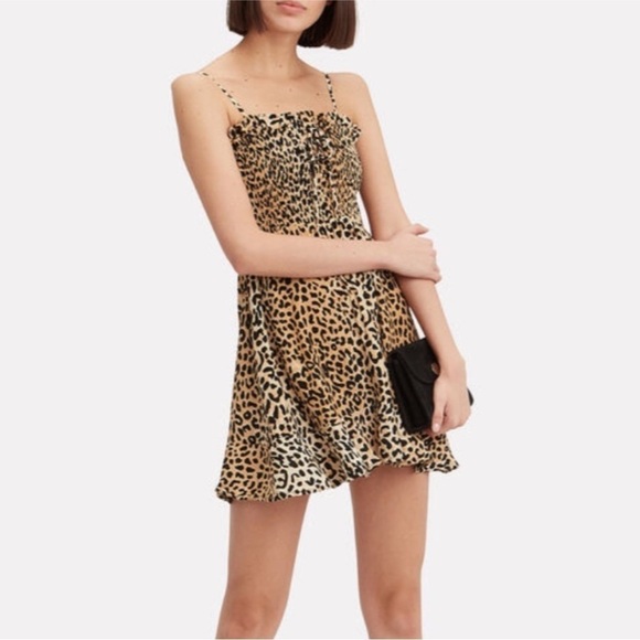 Faithfull the Brand- Madison Leopard Smocked Sleeveless Mini Dress - Picture 1 of 6